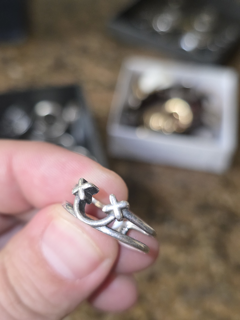 Silver Star Accent Open Ring - Silver Tone
